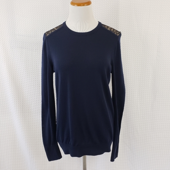 Equipment Femme Wool Sweater Pearl Lace Back Sweater Navy Blue size Small - Picture 2 of 8